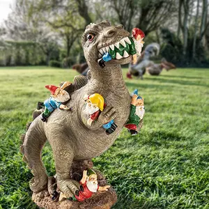 Dinosauro in resina che mangia gnomi Garden Art Outdoor Patio Lawn Yard Art Decoration Gift