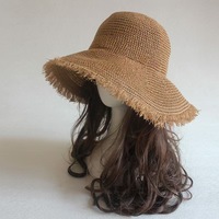 Sombrero Plegable para Mujer, Estilo Coreano Versátil con Flecos, Gorra Fresca para Primavera y Verano, Sombrero de Paja Tejido