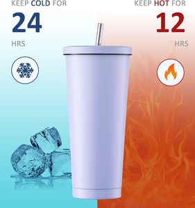 Gobelet isotherme en acier inoxydable de 500 ml/17 oz avec paille et couvercle, tasse à café glacé sous vide avec paille - Product Image 4