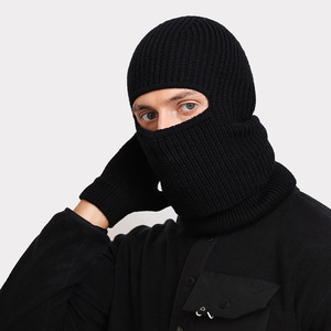 Knit Hat Black Unisex Warm Winter Beanie With Face Cover High Elasticity For Outdoor Use - Product Image 5