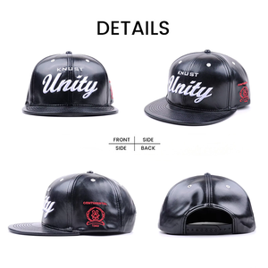 Fabricant de casquettes personnalisées en cuir avec écusson <span class=keywords><strong>noir</strong></span> <span class=keywords><strong>Snap</strong></span> Back Casquette en cuir à bord Premium Snapbacks - Product Image 3