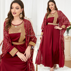 Promistar Hot Bán 2-Mảnh Set Kimono Mở Abaya Của Phụ Nữ Hồi Giáo Váy Thêu Stamping Cầu Nguyện Hàng Đầu Người Bán Ở Trung Đông - Product Image 1