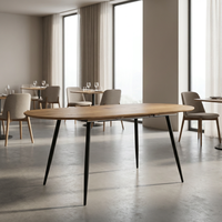 Table de salle à manger ovale extensible en bois avec pieds en métal noir, style classique moderne minimaliste, pour salon et cuisine