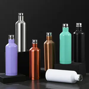 500ml Double Wall Insulated Vacuum 18/8 Stainless Steel Container Vintage Metal Round Red Wine Glasses Flask Bottle For Travel