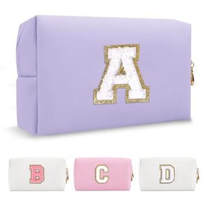 Logo Personalized Zipper Custom Waterproof Makeup Pouch Nylon Cosmetic Bag DIY Chenille Letter Patches Cosmetic Pouch Bag - Product Image 6