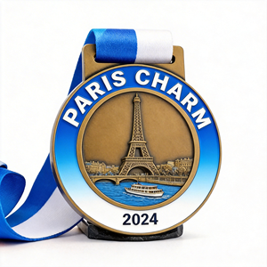 Medalla de Recuerdo Personalizada Ecológica de la Torre <span class=keywords><strong>Eiffel</strong></span> de París, Grabado Láser 3D en Metal, Monumento Francés, Medallón Conmemorativo con Impresión UV - Product Image 1