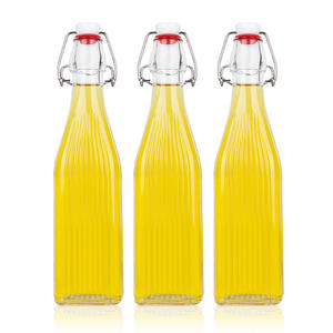 Bouteille en verre transparente carrée personnalisée de 500 ml, 750 ml, 1000 ml avec bouchon à bascule pour jus et eau – Prix usine de gros - Product Image 1