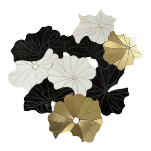 MARQUINA màu đen và thassos Trắng Inlay Brass bằng tia nước đá cẩm thạch Gạch <span class=keywords><strong>Mosaic</strong></span> hoa mẫu cho nhà bếp backsplash và nội thất - Product Image 1