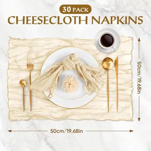 Serviettes en lin <span class=keywords><strong>de</strong></span> mousseline écologiques faites à la main RUNXI, beige, vert sauge, bohème, plissées, 50x50 cm, carrées, rustiques, décoration <span class=keywords><strong>de</strong></span> mariage personnalisée - Product Image 4