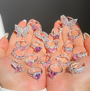 Hot Bán Bạc Nhẫn Trang Sức Xếp Chồng Nhẫn Bạc Trái Tim Bướm Hình Dạng Màu Hồng Zirconia 925 Sterling Bạc Nhẫn Trang Sức Phụ Nữ - Product Image 1
