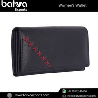 Dompet Panjang Wanita Gaya Retro Vintage Kulit Asli Anti RFID dengan Ritsleting & Kancing Pengunci Lapisan Poliester Hitam untuk Penggunaan Sehari-hari