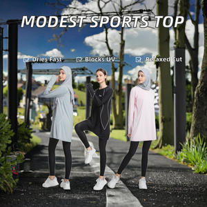 Haut de sport décontracté et modeste pour femme, style Moyen-Orient, conservateur, à séchage rapide, manches longues, vêtements de yoga anti-UV, taille plus - Product Image 2