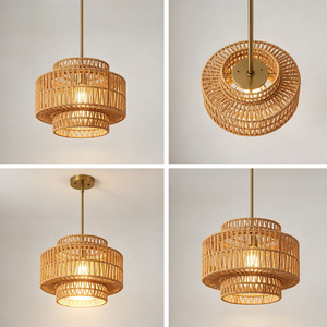 Luminaire d'intérieur à 3 niveaux, luminaire suspendu en forme de tambour, texture naturelle, fait à la main, avec tige de <span class=keywords><strong>suspension</strong></span> réglable - Product Image 2