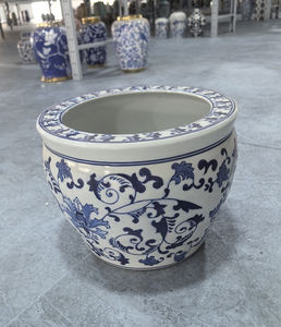 ヴィンテージブルー & ホワイトセラミックボウルプランター高品質青と白の磁器フラワーポット伝統的なパターンの魚のポット - Product Image 3