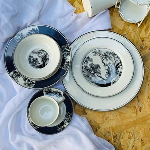 ชุดจานอาหารค่ำลายขาวดำสไตล์คลาสสิกจากไม้เก่าของยุโรป ขายส่งราคาพิเศษ - Product Image 3