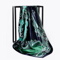Foulard ethnique en satin de soie imprimé floral cachemire 90x90cm, design personnalisé, doux pour la peau, avec dentelle DMS DMS-PS307