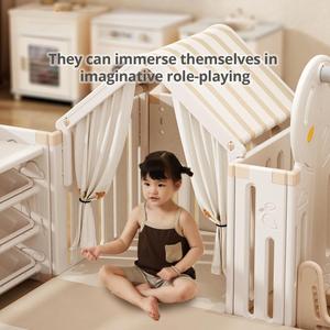 Parc de jeu multifonctionnel en plastique pour bébé avec balançoire, mobilier de jeu modulaire à thème dessin animé - Product Image 4