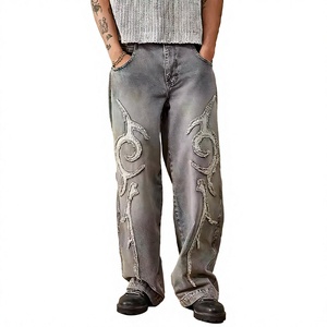 Jeans de hombre vintage de corte holgado y acampanado, lavados, de cintura alta, ligeros, de mezclilla, estilo urbano, hip hop, OEM - Product Image 2