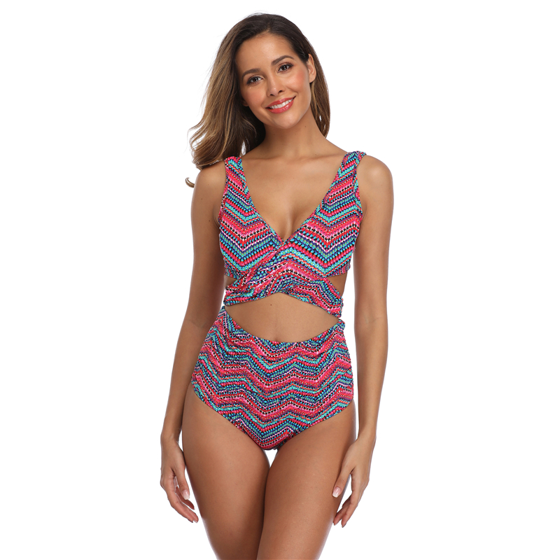 Sexy Split Swimsuit Two-color Cross Bikini Swimsuit Bathing Suits Lace Up Swimwear for Women