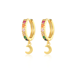 Boucles d'oreilles pendantes en argent sterling ROXI S925, forme croissant simple, avec diamants colorés - Product Image 1