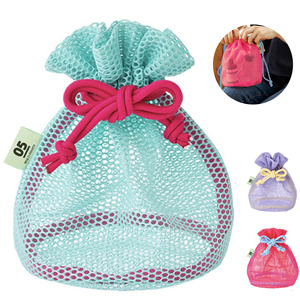 Mesh Drawstring Storage Bag with Cute Bow Design Travel Laundry Organizer Pouch for Clothes Toys Makeup Bathroom - Product Image 2