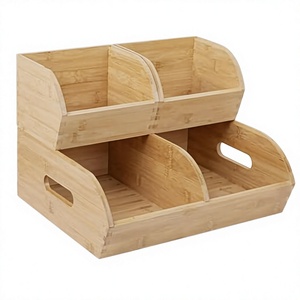 Cestas de almacenamiento de bambú rectangulares apilables con asa, organizador multiusos para cocina y escritorio - Product Image 1