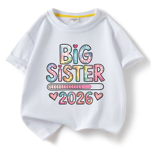 Nouveau modèle 2026 – T-<span class=keywords><strong>shirt</strong></span> imprimé en coton à manches courtes pour filles, en tissu tricoté, avec motif <span class=keywords><strong>Grande</strong></span> Sœur - Product Image 2