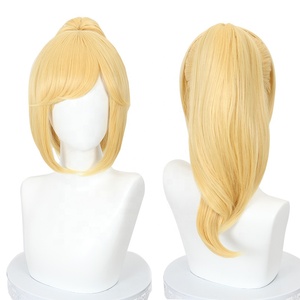 Vente en gros de League of Legends LOL GameWig <span class=keywords><strong>Cosplay</strong></span> 45cm cheveux blonds bouclés mi-longs Peluca perruques synthétiques queue de cheval Anime - Product Image 5