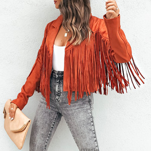 <strong>King</strong> Mcgreen Star Fringe Faux Suede Jacket Motorcycle Lapel Handsome Jacket Fall Ladies Solid Fringed Short <strong>Coat</strong> Women Jackets - Product Image 2