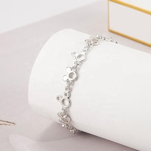 Diseño innovador Niños Mujeres Hombres Uso diario 925 Plata Blanco Chapado en oro <span class=keywords><strong>Mickey</strong></span> <span class=keywords><strong>Mouse</strong></span> Pulsera de cadena ajustable - Product Image 5