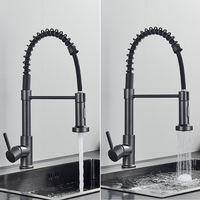 Robinet mélangeur chaud/froid flexible SANIPRO, robinet d'évier en acier inoxydable noir avec douchette extractible à ressort pour cuisine