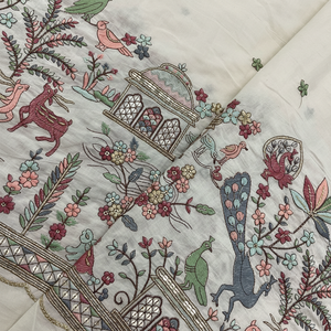 Tissu de coton fantaisie brodé lourd pour les filles Kurta Koti respirant tissé et tricoté style uni avec motif enduit - Product Image 1