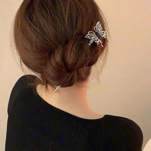 Épingles à cheveux papillon Y2K tendance pour femmes, pinces à cheveux en métal minimalistes irrégulières, accessoires pour chignon, coiffure pour filles - Product Image 5