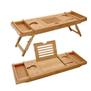 Addreen – Support de rangement pliable et personnalisable en bambou écologique, étanche, pour baignoire et plateau de lit, avec glissière - Product Image 2