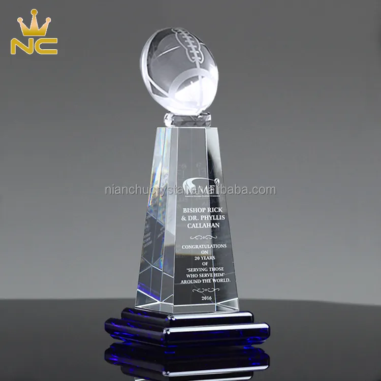 Trofeo de recuerdo de fútbol americano, K9, cristal de cristal, NFL, con Base azul y negra