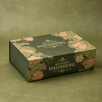 Caja Rígida Magnética Personalizada de una Pieza, Verde Oscuro, Diseño Floral Vintage, Acabado Mate, Impresión Interior y Exterior para Empaque de Regalos
