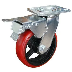SS Cast Iron PU Wheel Polyurethane Castor With Brake 3 4 5 6 8 10 Inch