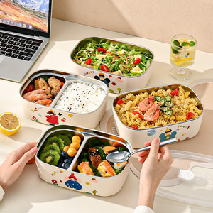 กล่องอาหารกลางวันสแตนเลสทรงสี่เหลี่ยมลายการ์ตูนพร้อมช่องสำหรับพนักงานออฟฟิศและนักเรียน - Product Image 3