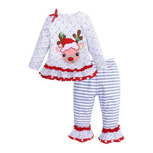 Ropa Infantil Navideña de Boutique al por Mayor, Conjunto para Niñas, Lindo Top de Manga Larga con Estampado de Alce + Pantalones a Rayas - Product Image 6