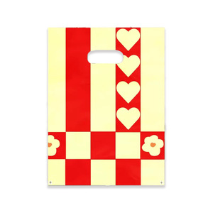 Sacs de marchandises <span class=keywords><strong>en</strong></span> plastique HOYO à rayures rouges et à carreaux, sacs à poignée découpée avec imprimé cœur et <span class=keywords><strong>fleurs</strong></span> pour la vente au détail et les boutiques - Product Image 1