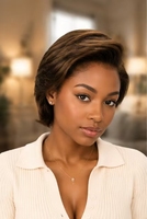 Perruque Courte Droite Transparente 13*4 avec Mèches Colorées, Cheveux Humains, Dentelle Frontale, Densité 250%, Style Pixie, pour Femmes