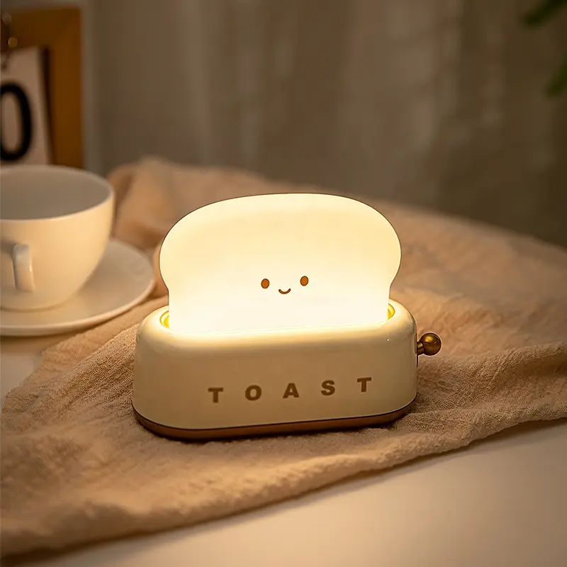 Biumart Cute Cartoon LED Toast Night Light Timer USB Charging Bedside Night Lamp Home Decoration Gift for Children