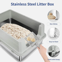 Grande litière rectangulaire pour chat en acier inoxydable écologique à bords hauts 20L, accessoire de toilette manuel Younihao pour animaux de compagnie