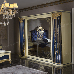 Ensemble de chambre à coucher turc royal <span class=keywords><strong>bleu</strong></span> et or en bois sculpté, mobilier de maison, lit capitonné, tables de chevet élégantes, coiffeuse - Product Image 6