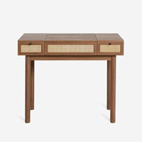 Table de toilette console en rotin Pavia effet chêne foncé japonais, tiroirs réglables, meuble de rangement durable et écologique pour la maison