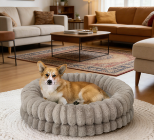 Lit pour <span class=keywords><strong>chien</strong></span> en forme de donut de taille moyenne de luxe, <span class=keywords><strong>coussin</strong></span> en fourrure de flanelle amovible, lavable et antidérapant - Product Image 5