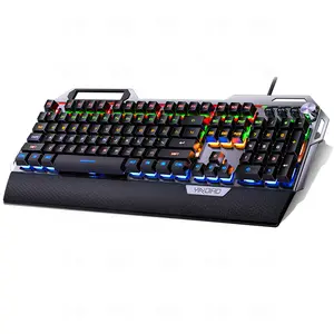 Teclado mecánico RGB, interruptores azules y negros, arco ergonómico con tecnología de perilla de modo dual, teclado para juegos al por mayor