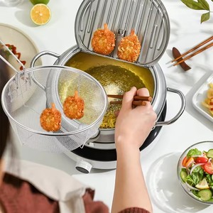 Stainless Steel Foldable Deep Fry Basket Round <b>Wire</b> Presentation with Detachable Handle Drain Basket - Product Image 1