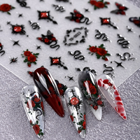Autocollants et Décalcomanies d'Ongles 5D DIY Design Têtes de Mort Gothiques, Gemmes, Papillons et Roses Thème Fantaisie pour Embellissement des Ongles