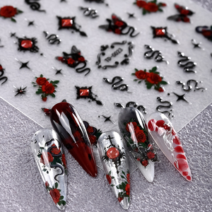 Bộ dán trang trí móng tay 5D hình hoa hồng, bướm, đầu lâu Gothic, đá quý, chủ đề giả tưởng, dùng để trang trí móng tay tự làm - Product Image 2